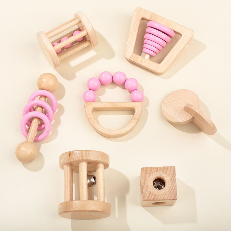 Dry Food Baby - Montessori Wooden Toys Colorful Baby Rattle