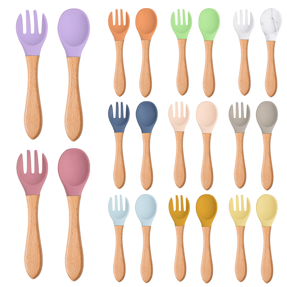 Baby Food Utensils - 2Pcs/Set Baby Silicone Spoon Fork with