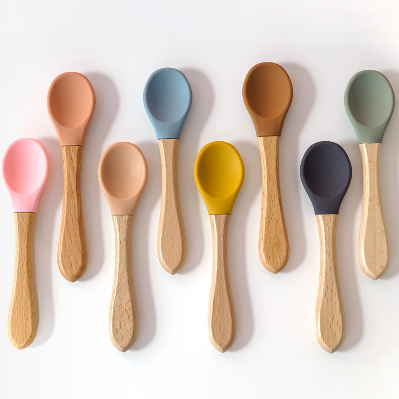 Feeding Wooden Handle Silicone - Baby Food Utensils ulasan dan harga