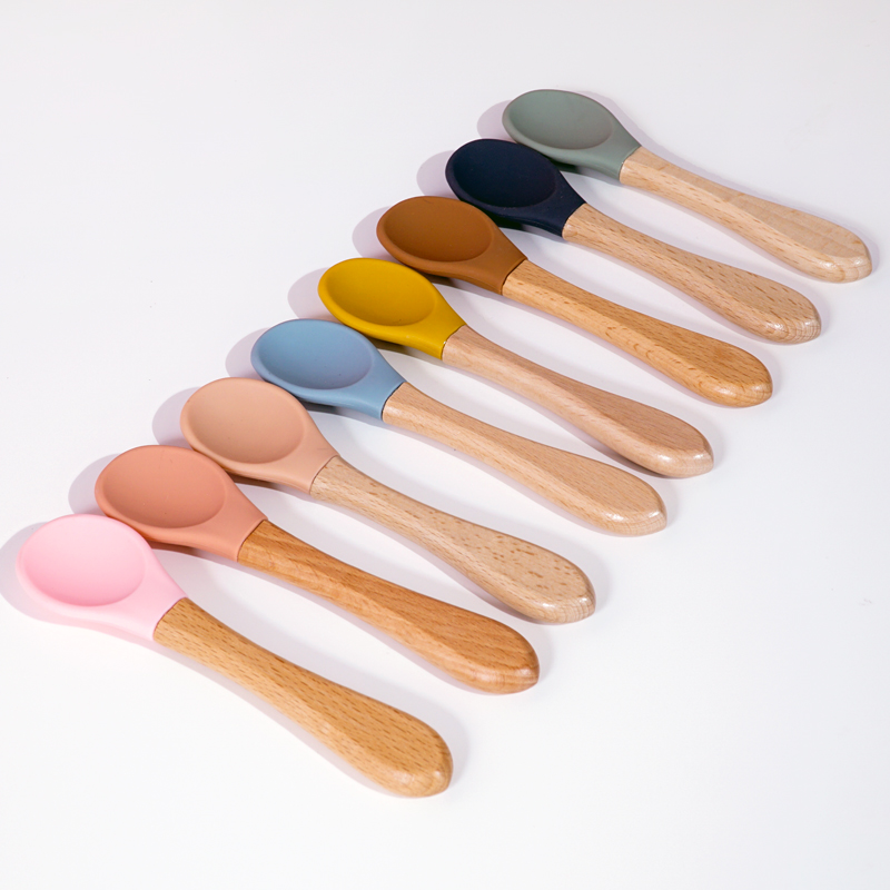 Feeding Wooden Handle Silicone - Baby Food Utensils ulasan dan harga